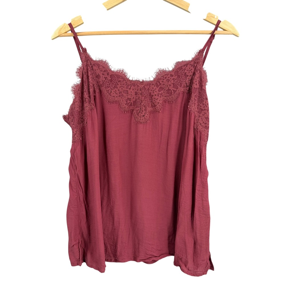 Abercrombie & Fitch Cami Top Size Large Maroon Lace Trim Adjustable Strap